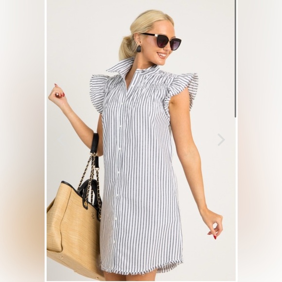 Melissa Nepton Sunset Royal Slub Stripe Cotton Linen Shirtdress Size SP - Picture 3 of 13